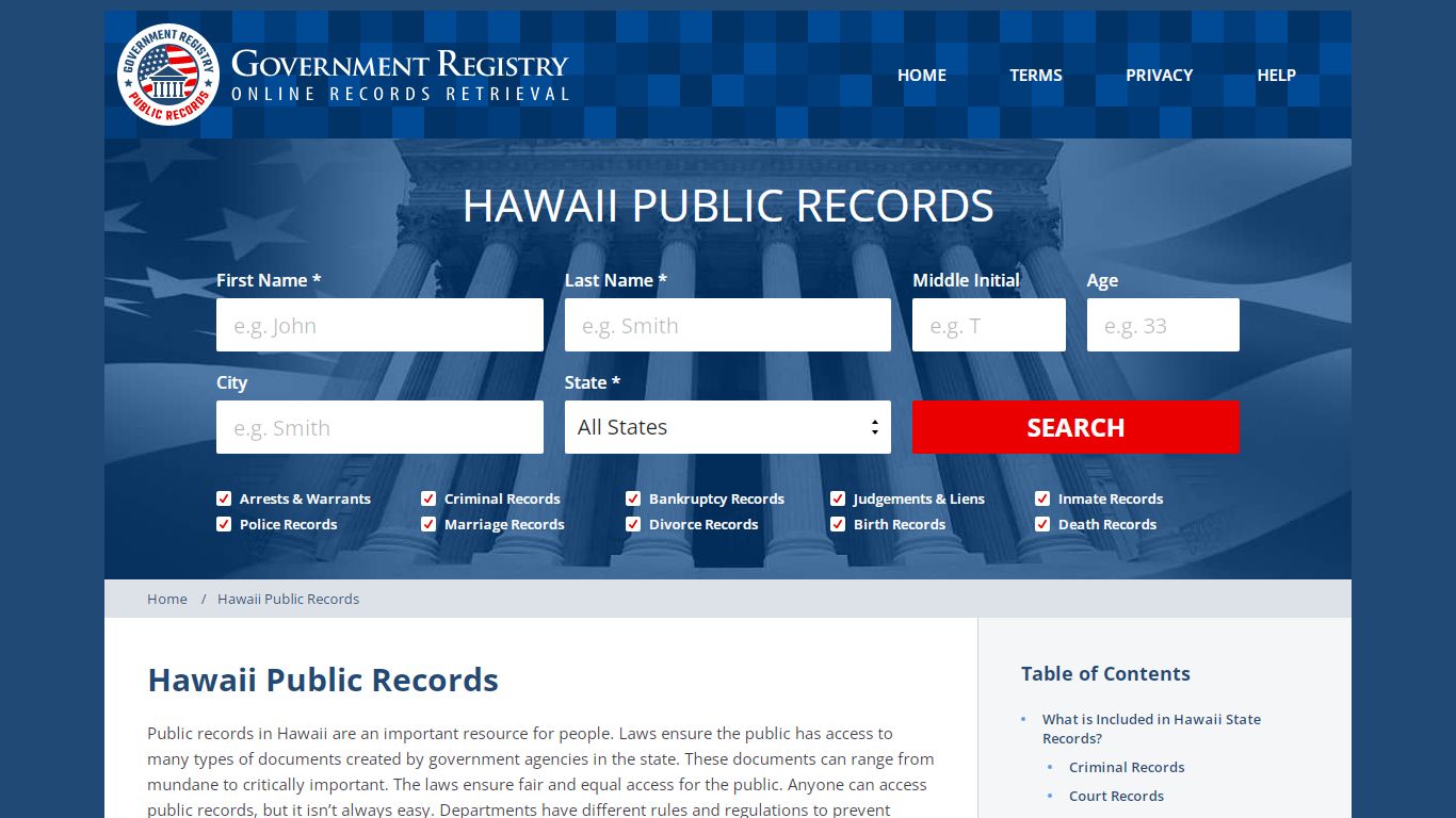 Hawaii Public Records Public Records - GovernmentRegistry
