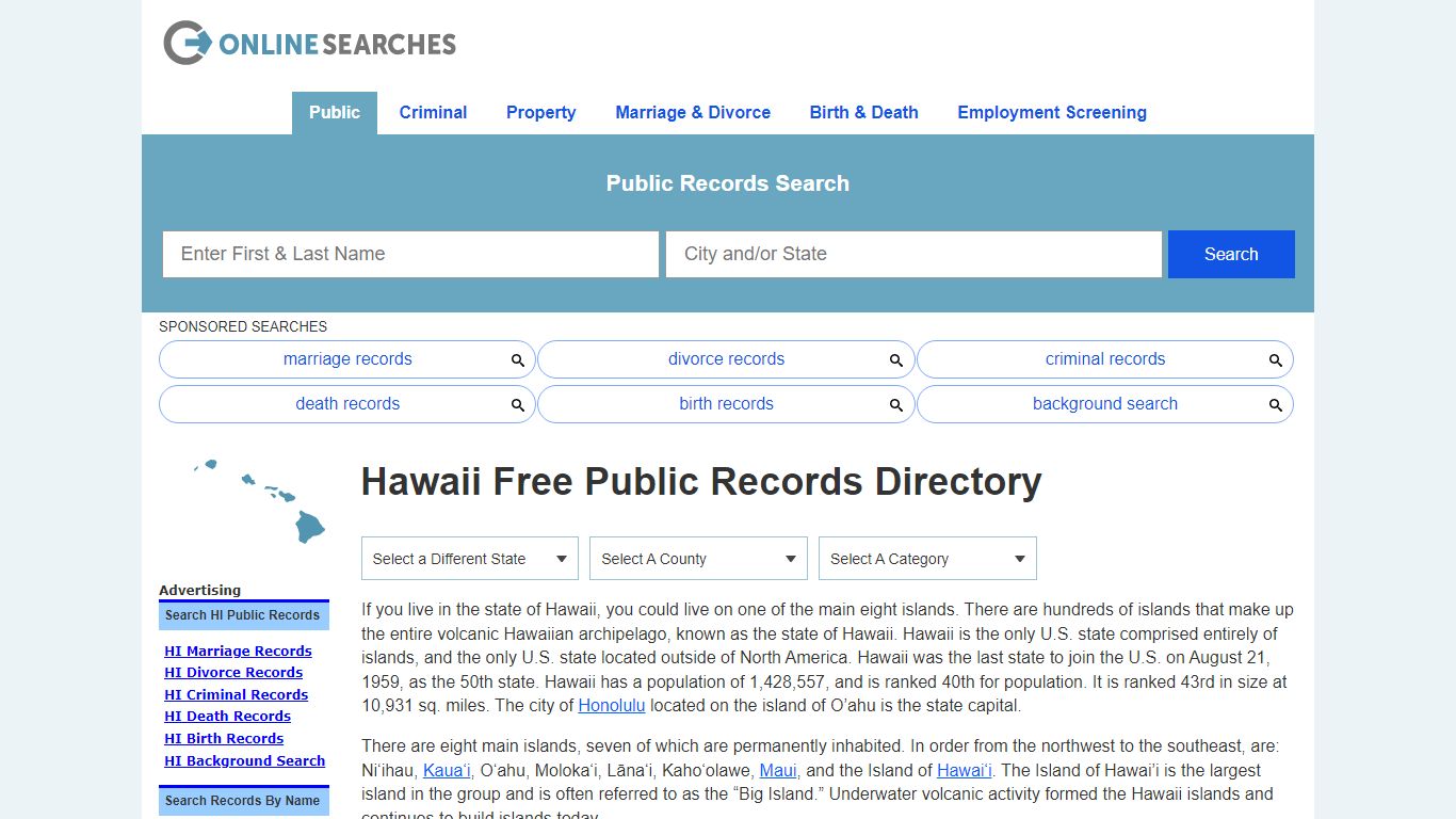 Hawaii Free Public Records Directory - OnlineSearches.com